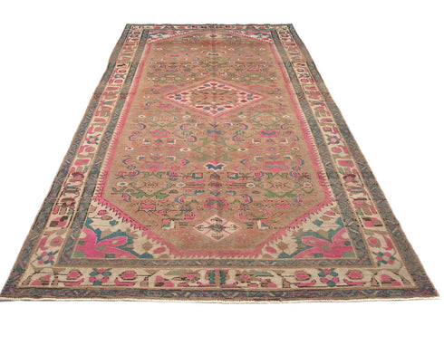 5x11 Vintage Brown Persian Style Hand Knotted Low Pile Wool Area Rug